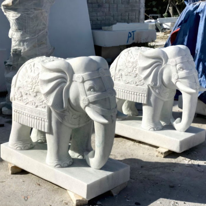 Tượng Voi Đá Cẩm Thạch Trắng